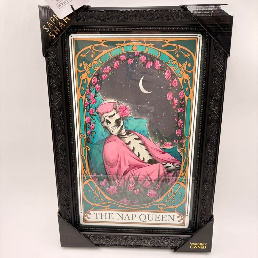 Sapna Shah The Nap Queen Skeleton Tarot Card Framed Wall Art Black Ornate 12x18